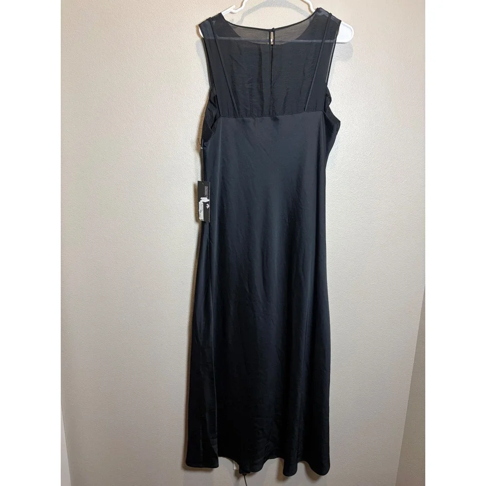 Future Collective Black Mesh Panel Satin Maxi Dress XXL V-Neck Sleeveless